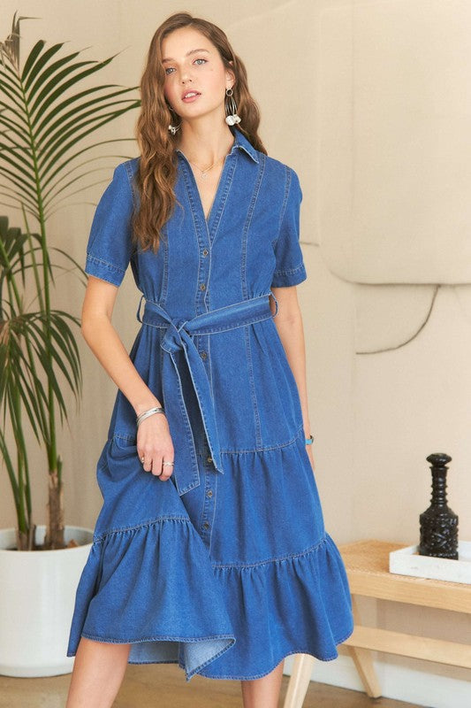 Tie Waist Denim Dress