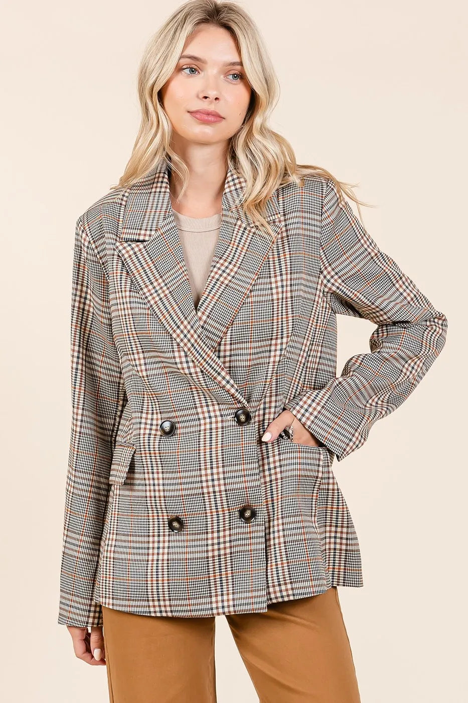 Plaid Double Breasted Blazer