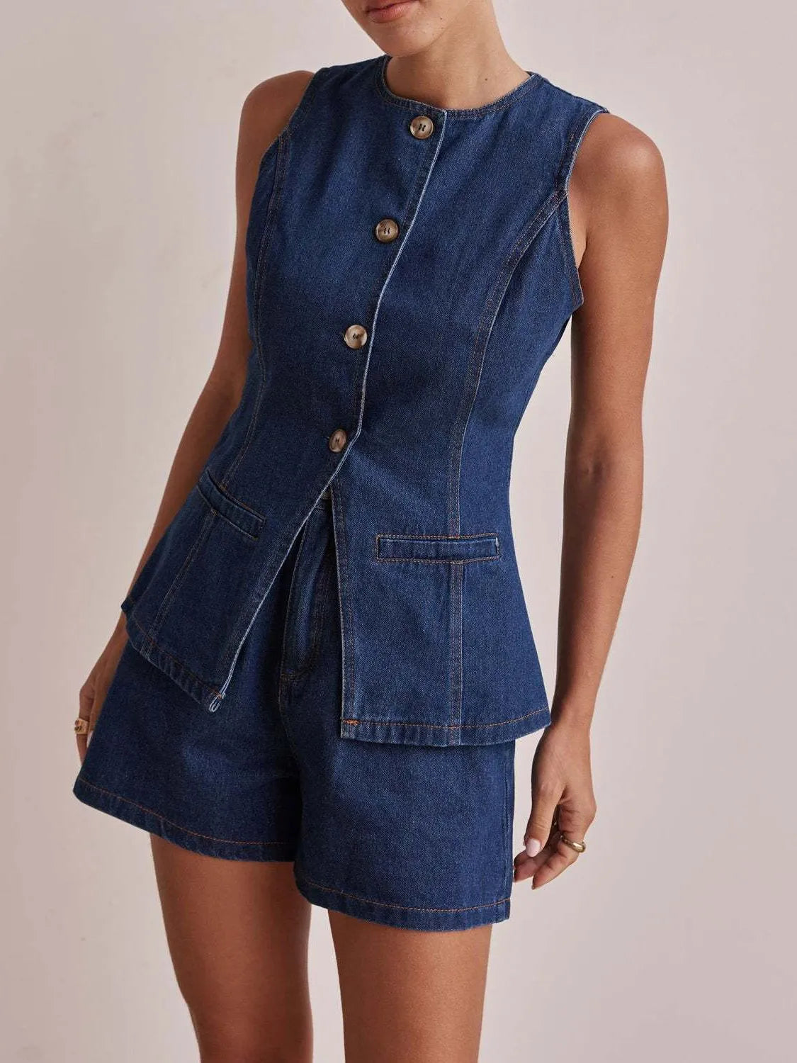 Vest and Shorts Denim Set