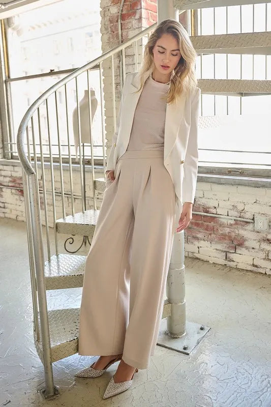 Pleat Detail Wide Leg Pants