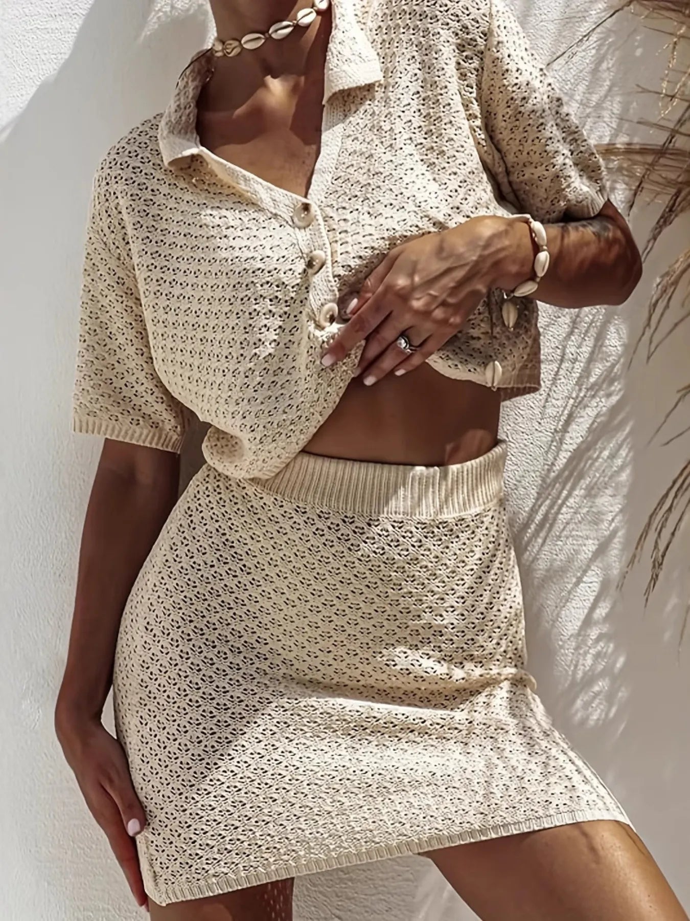 Conjunto de suéter de falda y top abotonado