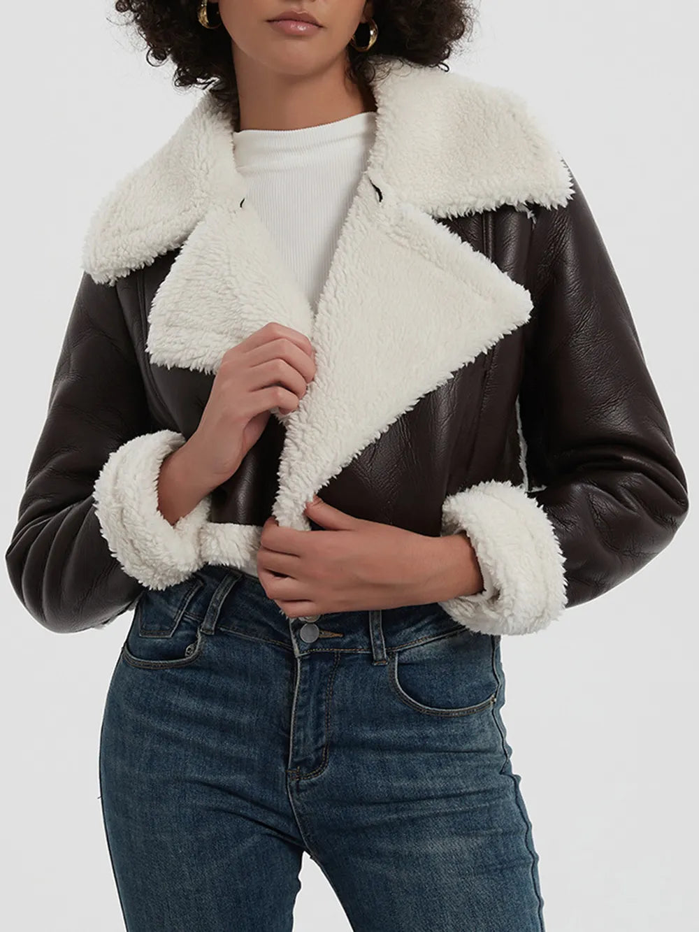 Collared Neck Plush Cropped Jacket
