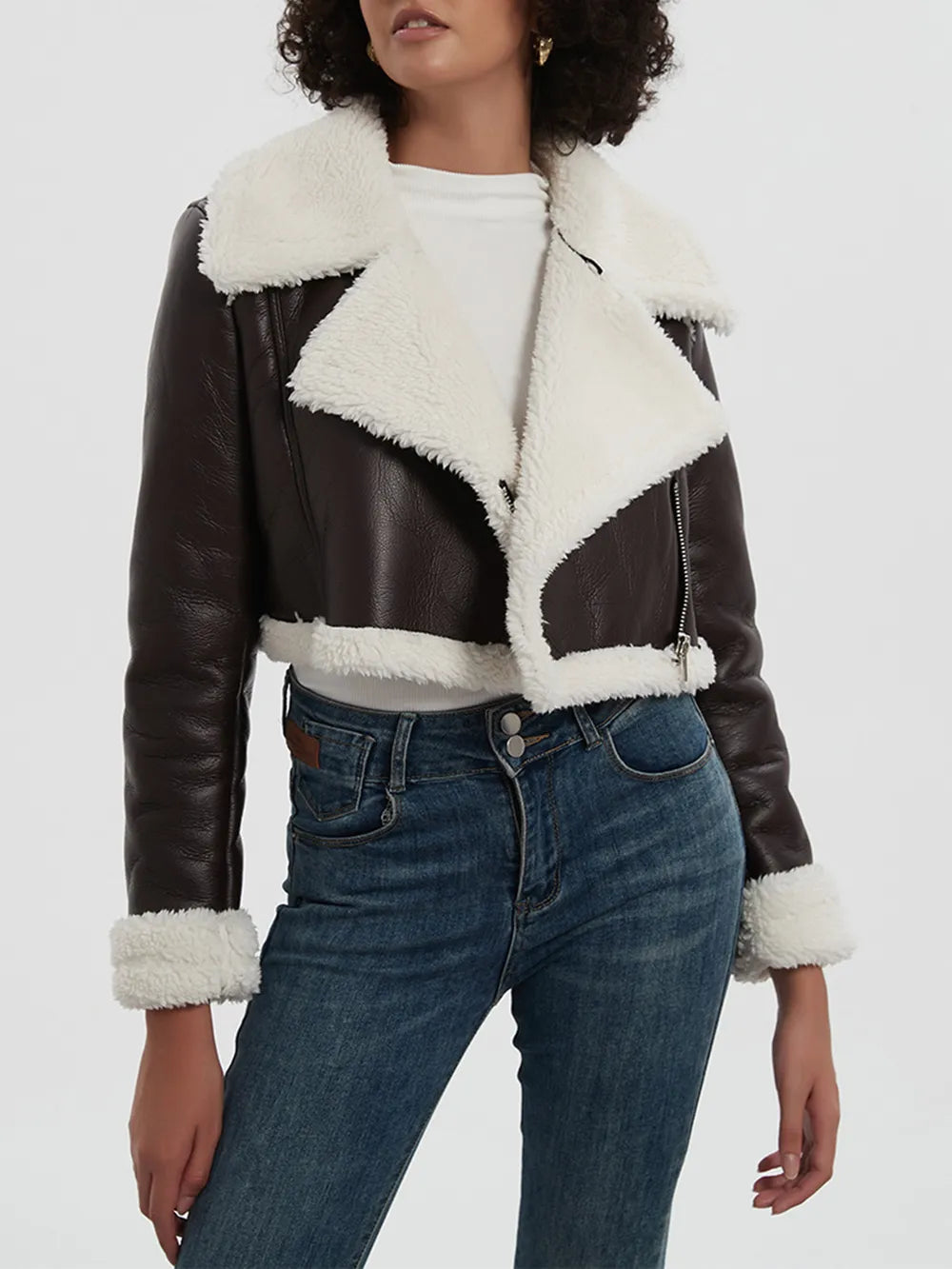 Collared Neck Plush Cropped Jacket