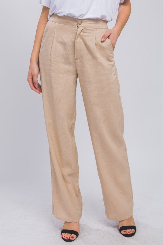 Linen Front Casual Creased Pants