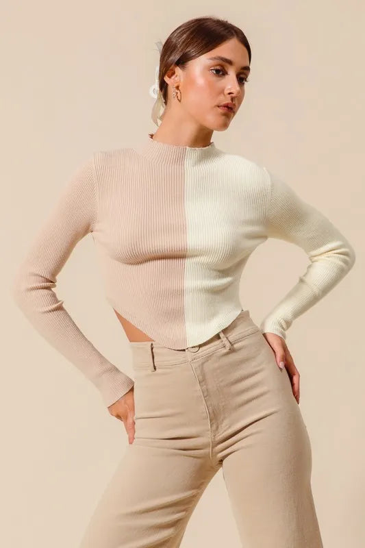 Color Block Fitted Crop Sweater