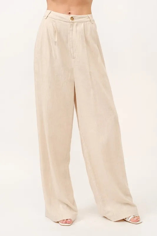 High-Rise Linen Blended Pants