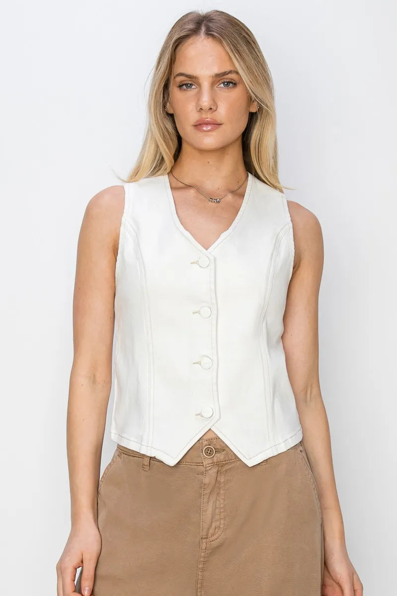 V Neck Button Down Vest