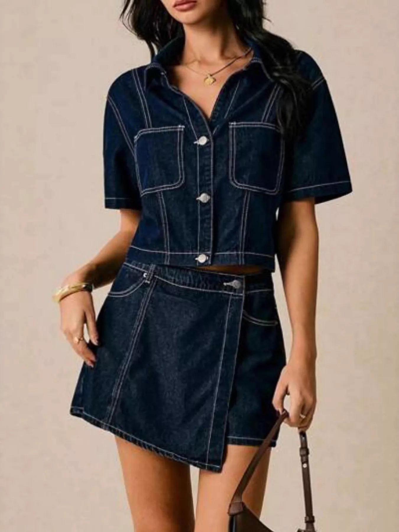 Short Sleeve Top and Skort Denim Set