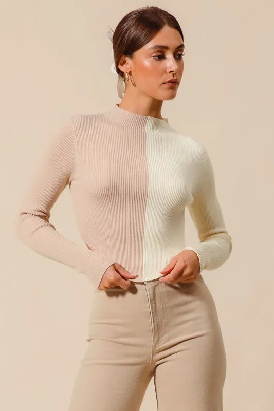 Color Block Fitted Crop Sweater