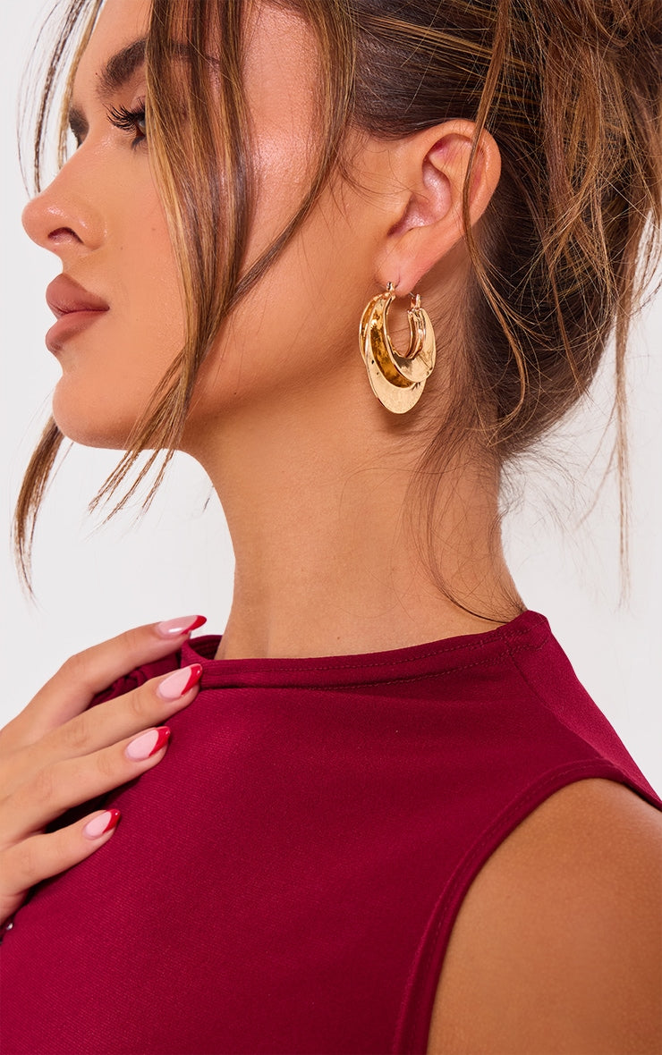 Gold Molten Ridge Hoop Earrings