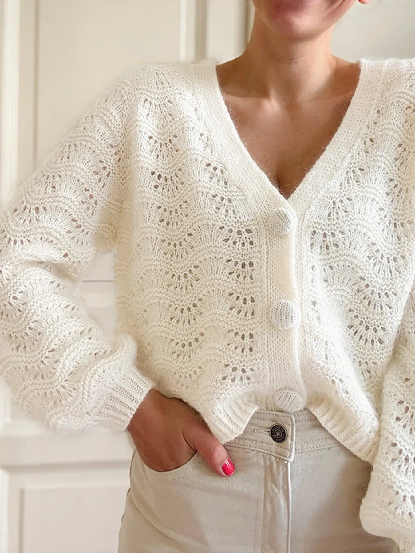 Openwork V-Neck Cardigan