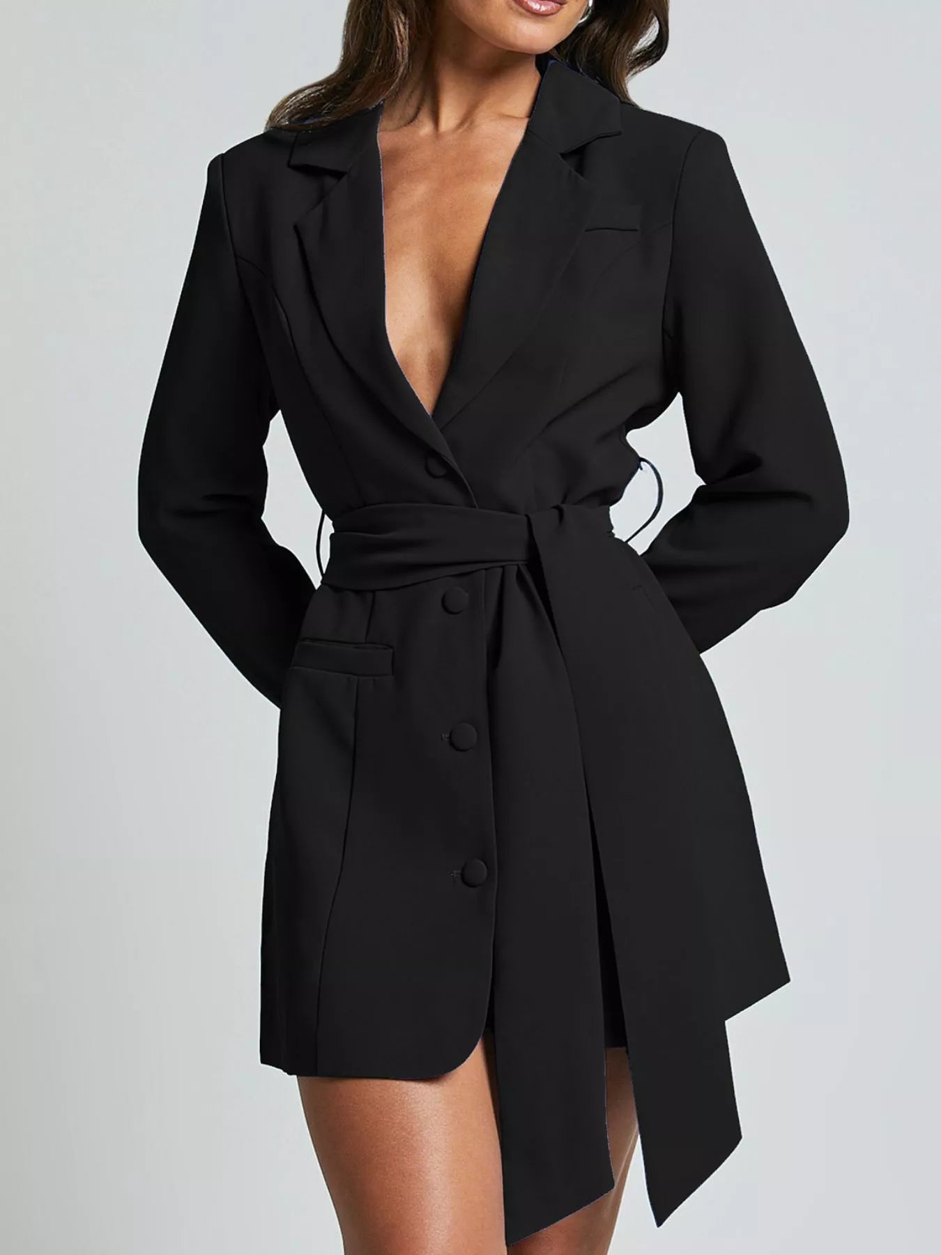 Blazer con cuello de solapa y lazo en la cintura