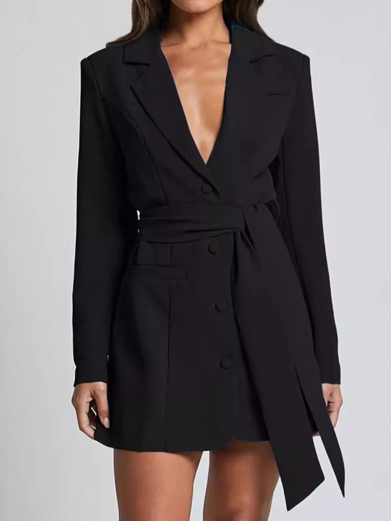 Blazer con cuello de solapa y lazo en la cintura