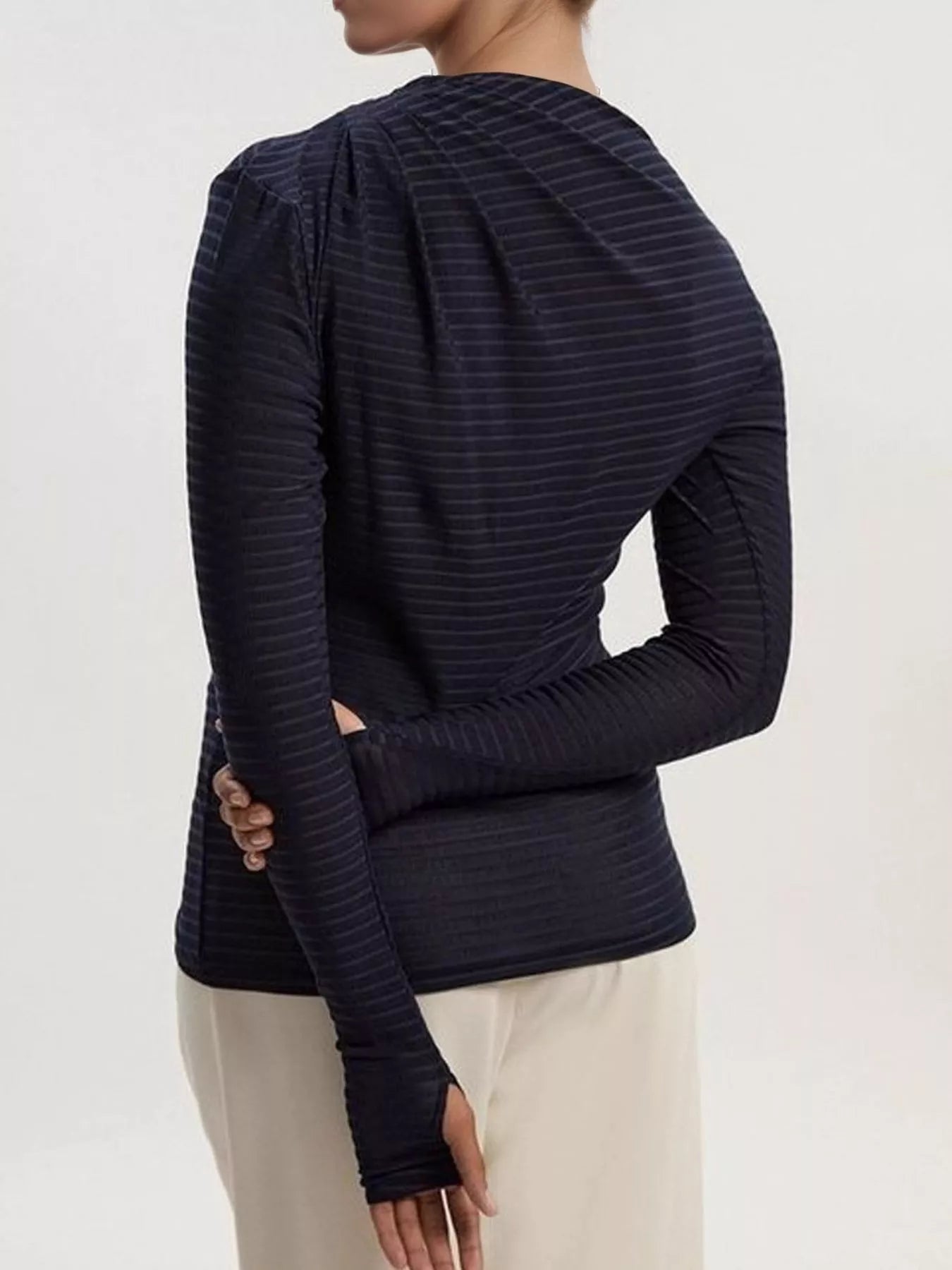 Ruched Striped Long Sleeve Top