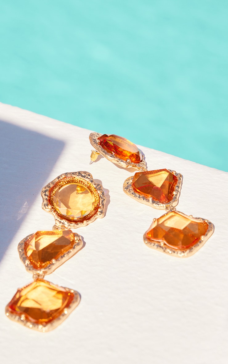 Amber Molten Drop Jewel Statement Earrings