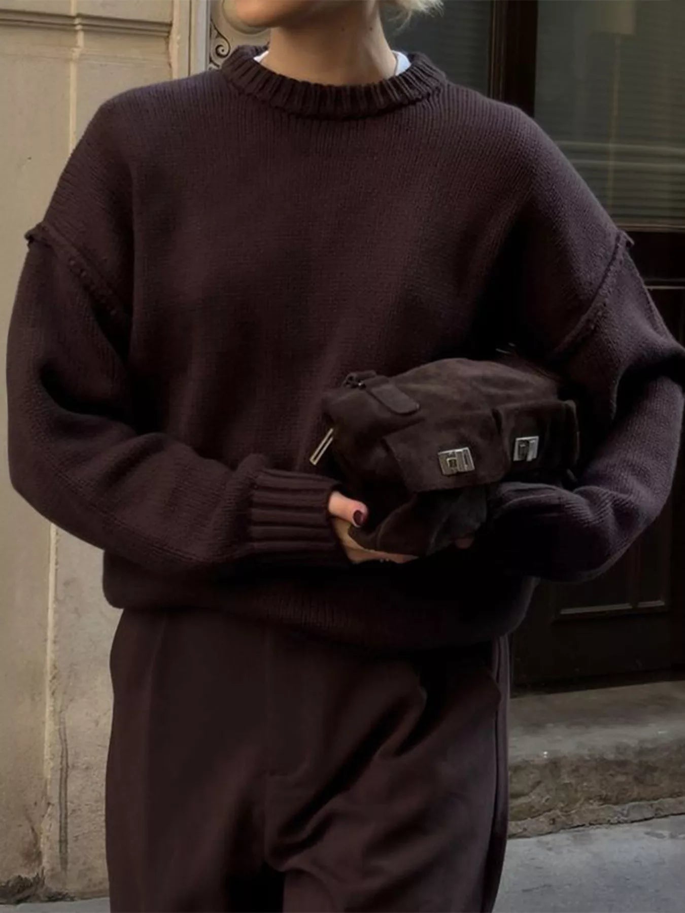 Round Neck Dropped Shoulder Sweater