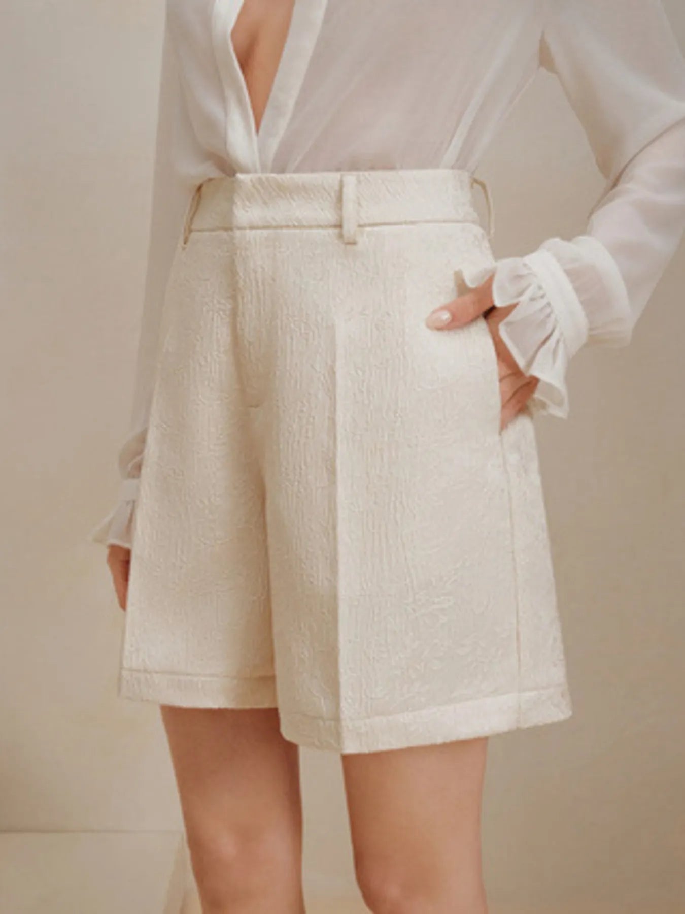 High-Waist Textured Shorts