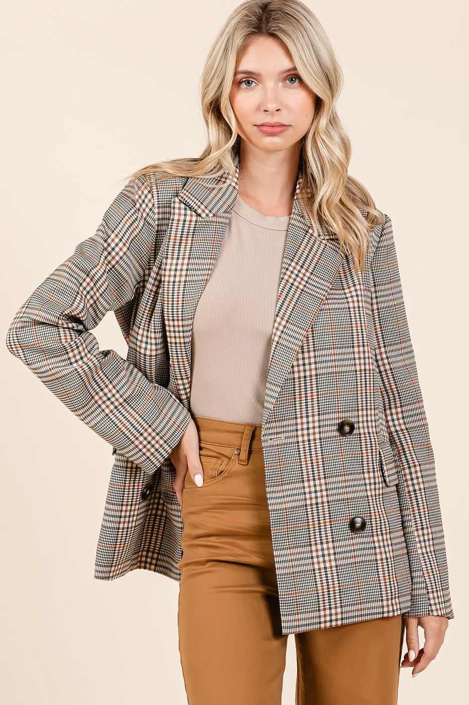 Plaid Double Breasted Blazer