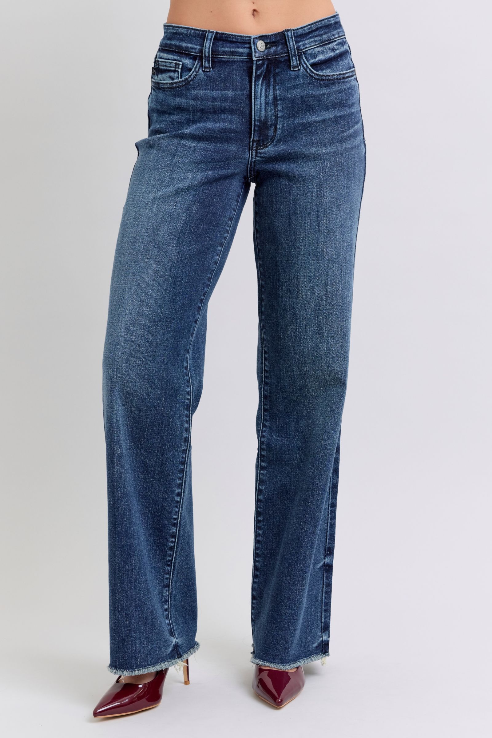 Judy Blue Full Size Raw Hem Mid Rise Jeans Denim