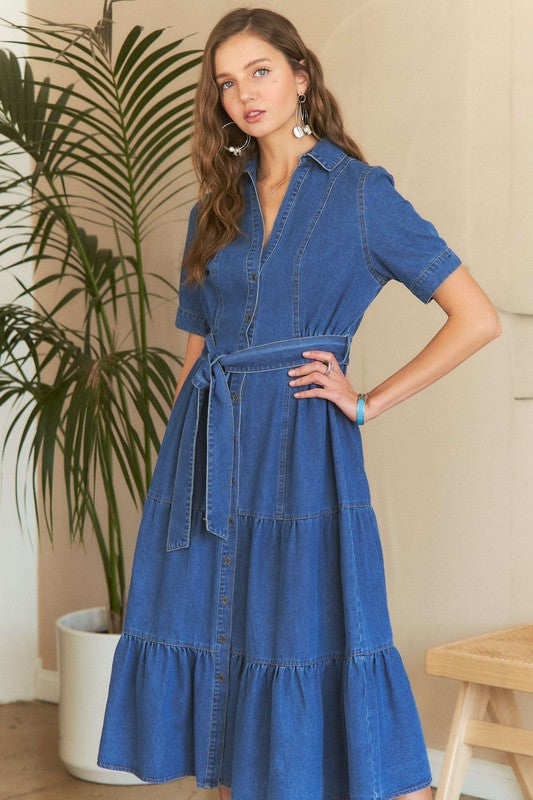 Tie Waist Denim Dress