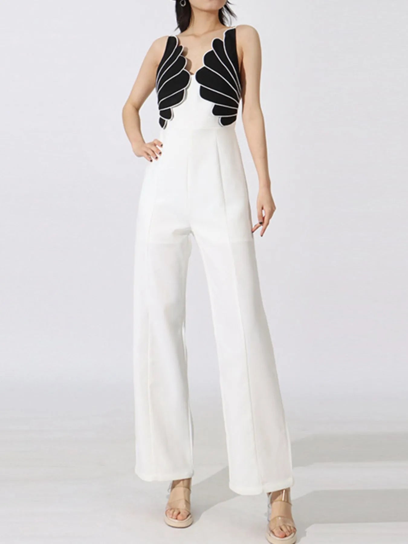 Contrast Sleeveless Jumpsuit Set